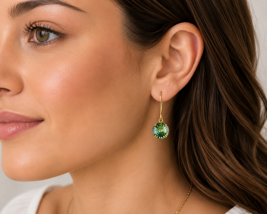 Erinite Green Swarovski® Crystal Dangle Earrings – 12mm Round Drop Earrings