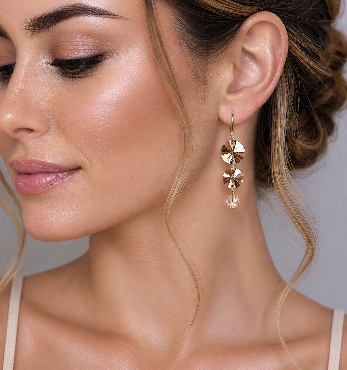 Pendientes de disco de cristal Swarovski dorados