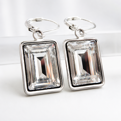 Boucles d'oreilles en cristal clair taille émeraude