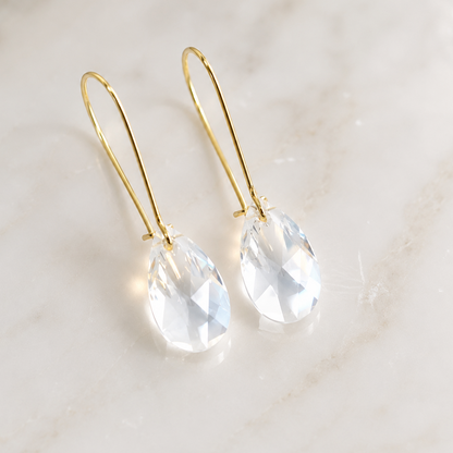Pendientes largos cristal ópalo blanco