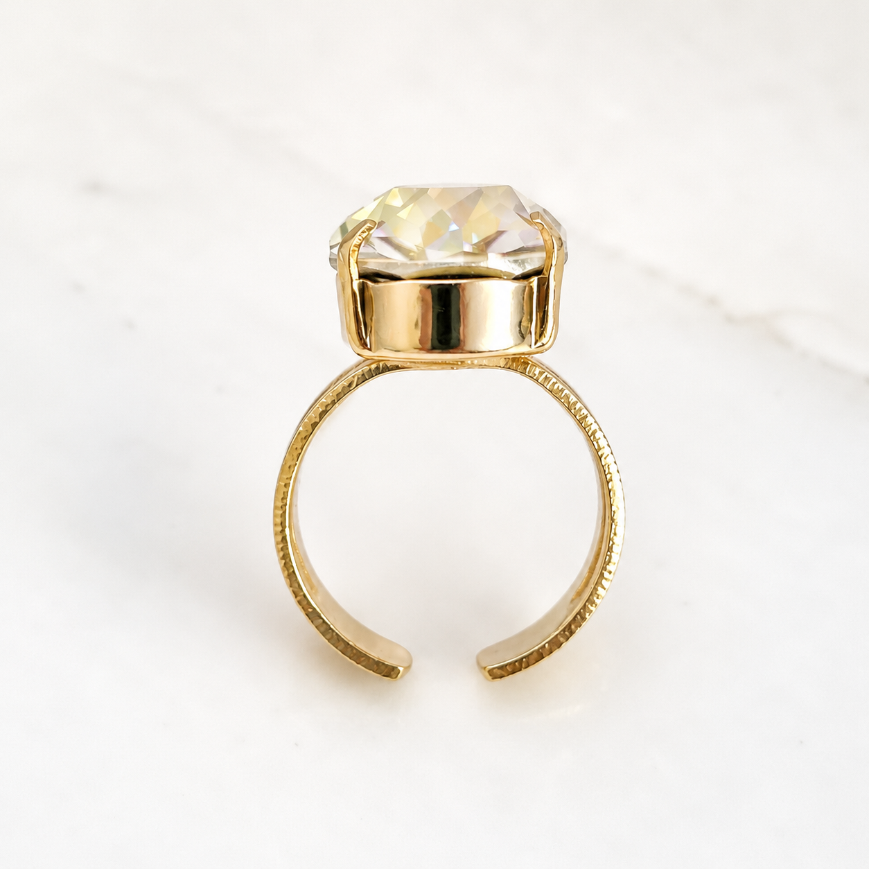 Iridescent crystal oval ring
