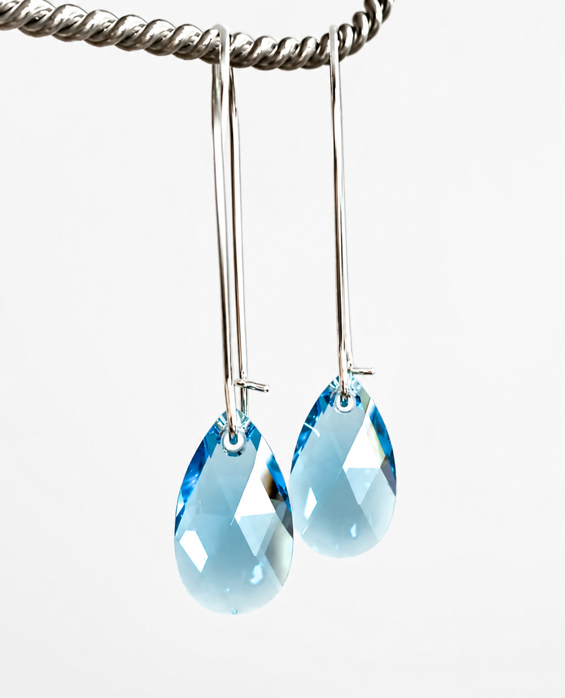 Aquamarine Swarovski® Crystal Teardrop Earrings – Long Blue Drop Earrings