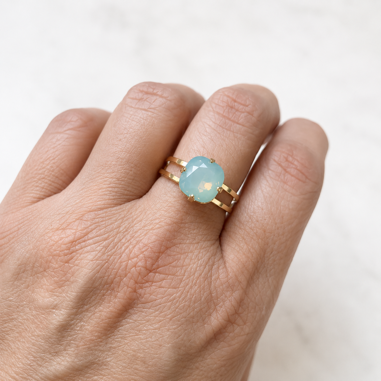 Mint pacific opal square stone crystal ring