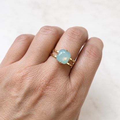 Mint pacific opal square stone crystal ring