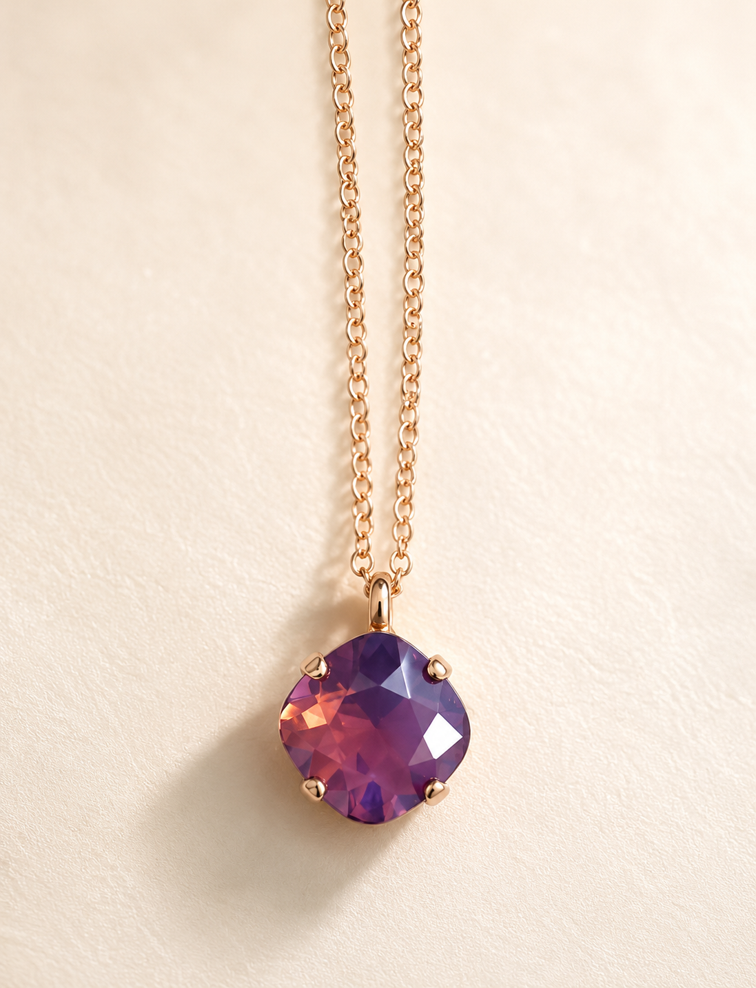 Lavender Opal Square Pendant Necklace – 12mm | 24K Rose Gold Plated | 18" Chain
