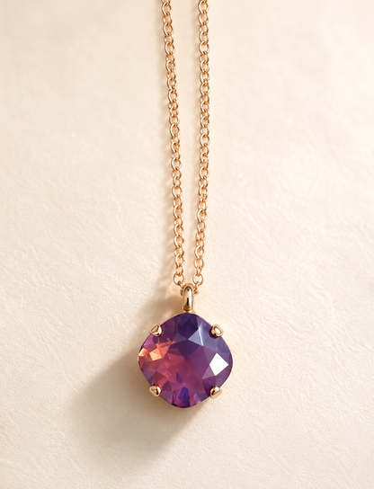 Lavender Opal Square Pendant Necklace – 12mm | 24K Rose Gold Plated | 18" Chain