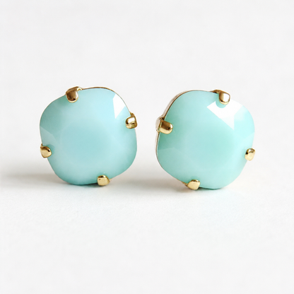 Mint Alabaster Swarovski® Crystal Stud Earrings – Mint Green Cushion Stud Earrings