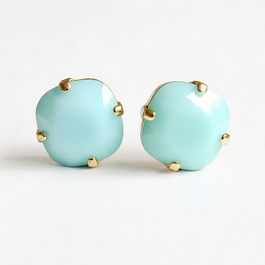 Mint Alabaster Swarovski® Crystal Stud Earrings – Mint Green Cushion Stud Earrings