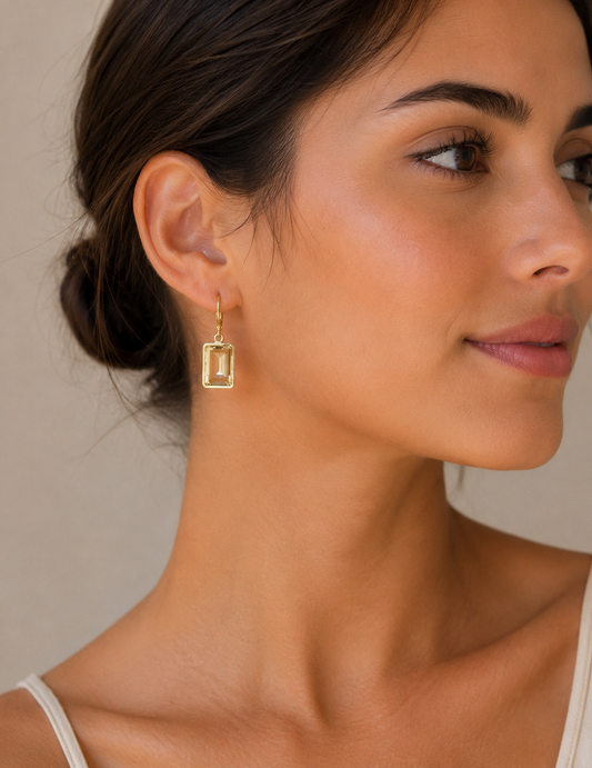 Gold Crystal Emerald Cut Earrings