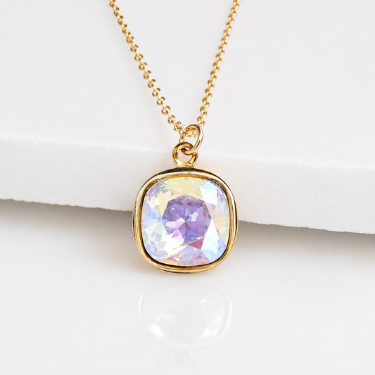 Rainbow square crystal necklace