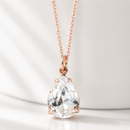 Clear pear pendant necklace