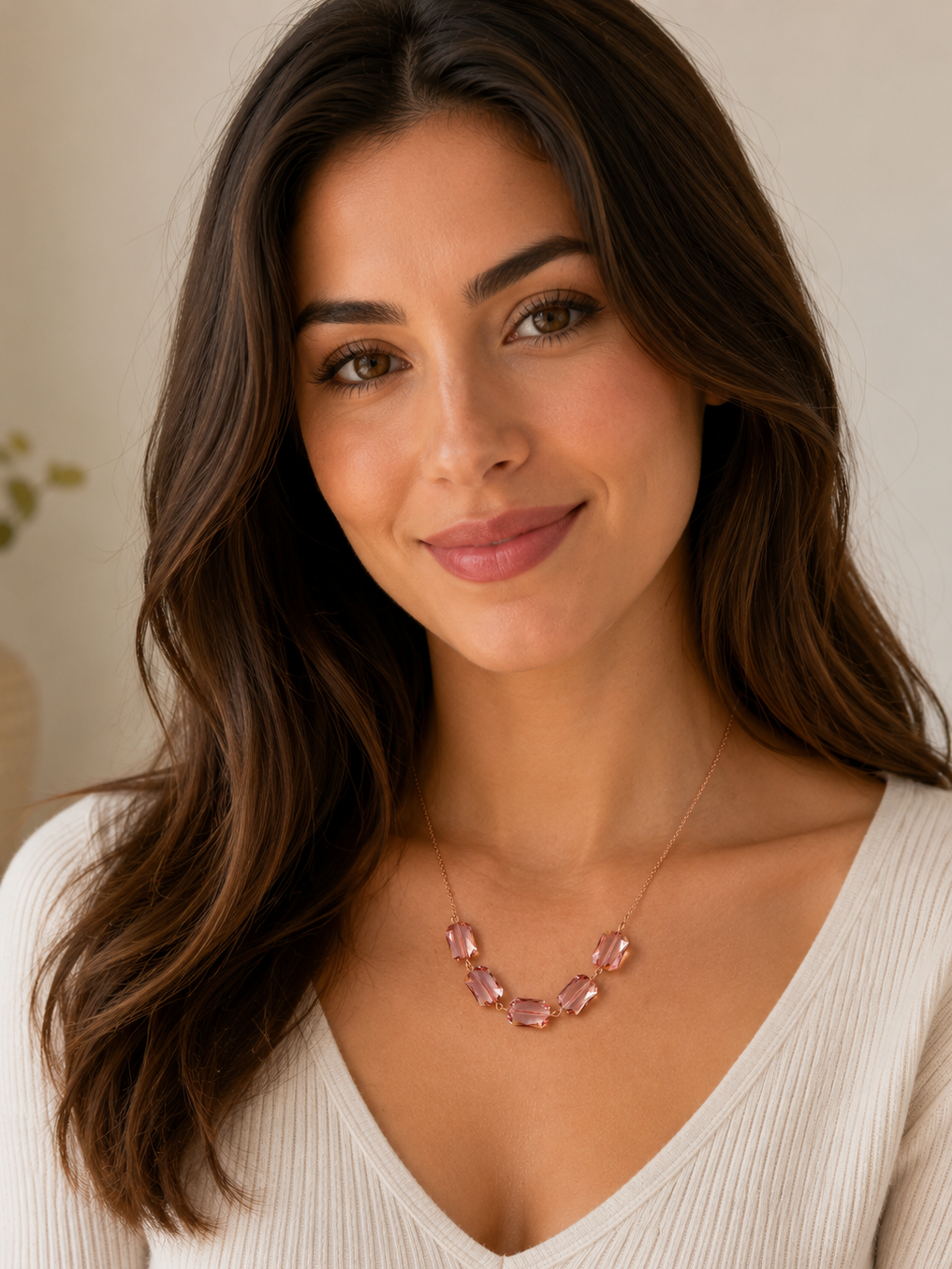 Blush pink Emerald Cut Crystal necklace