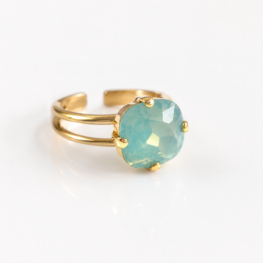 Mint pacific opal square stone crystal ring