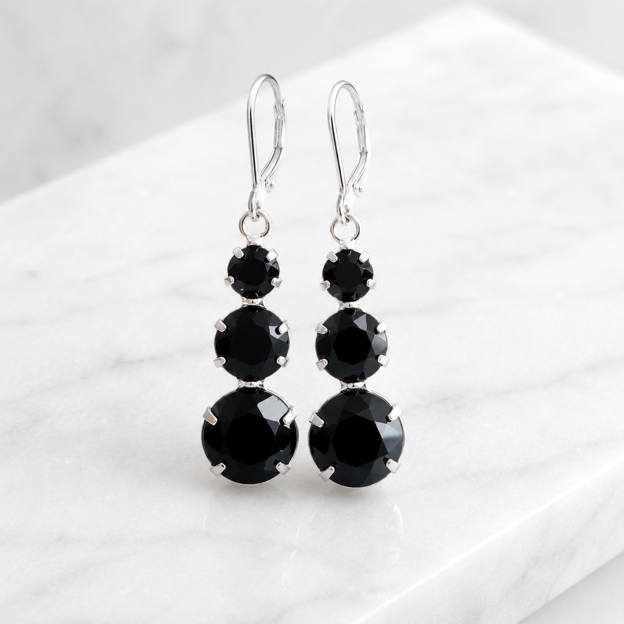 Pendientes Triples Cristal Negro