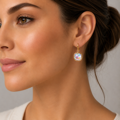 Rainbow square crystal earrings