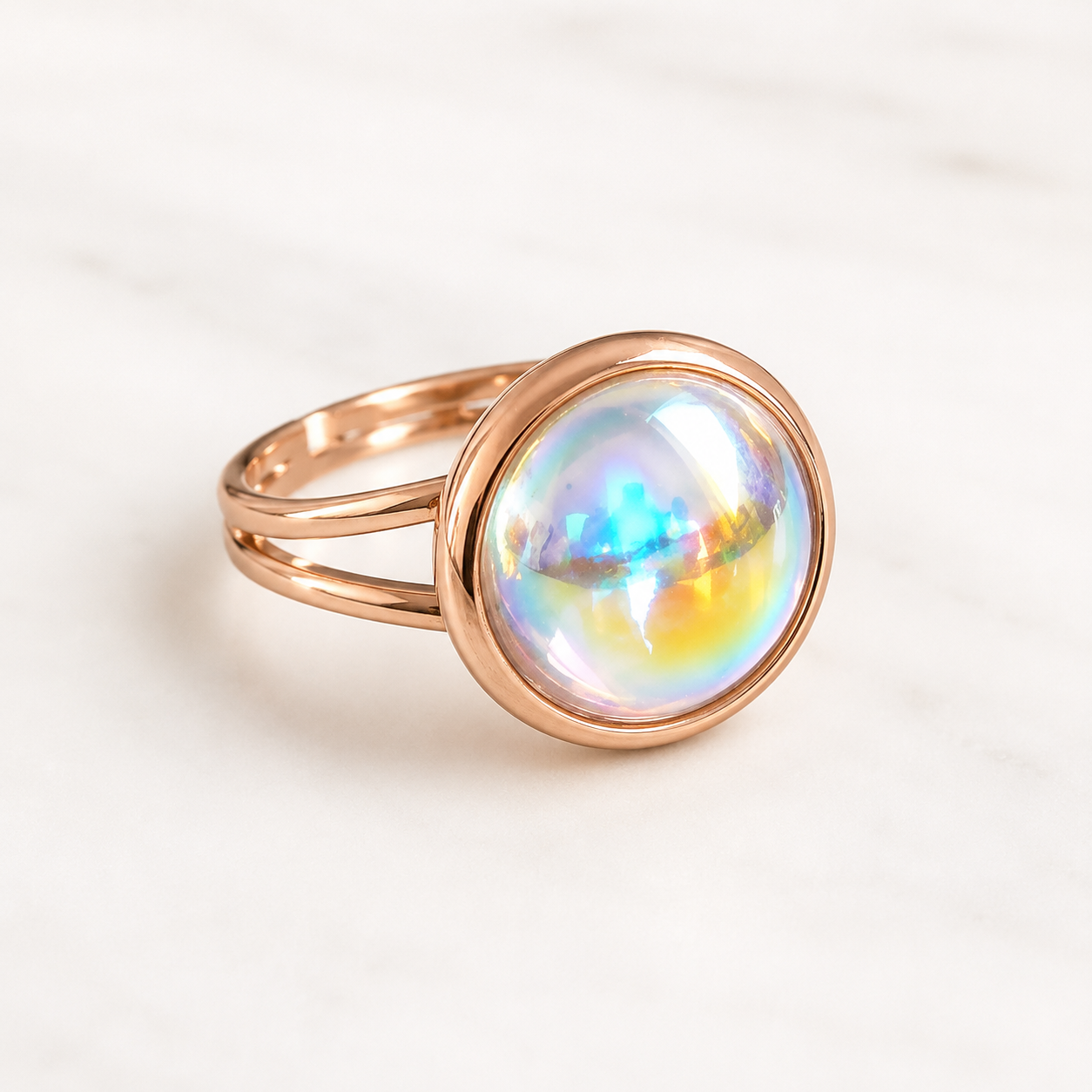 Anillo burbuja de cristal sobre oro rosa