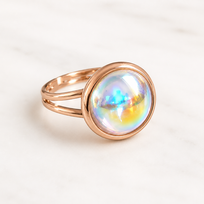 Anillo burbuja de cristal sobre oro rosa