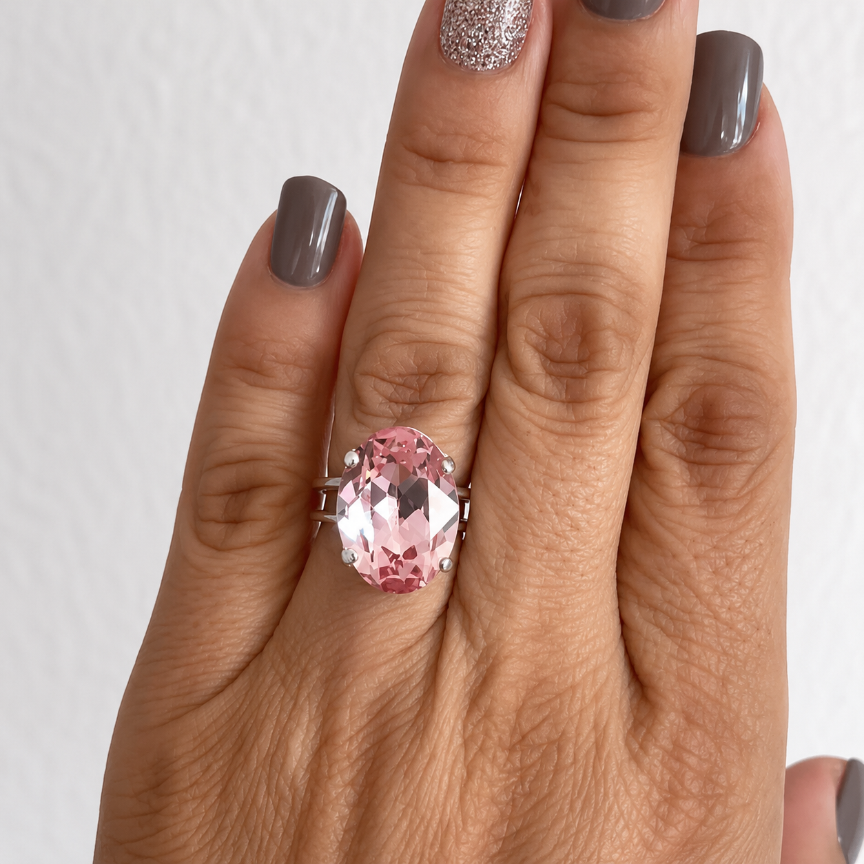 Light Pink Swarovski® Crystal Oval Ring | Adjustable Statement Ring