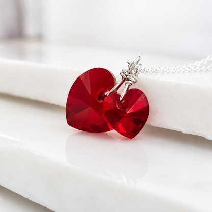 Collar Corazones de Cristal Rojo