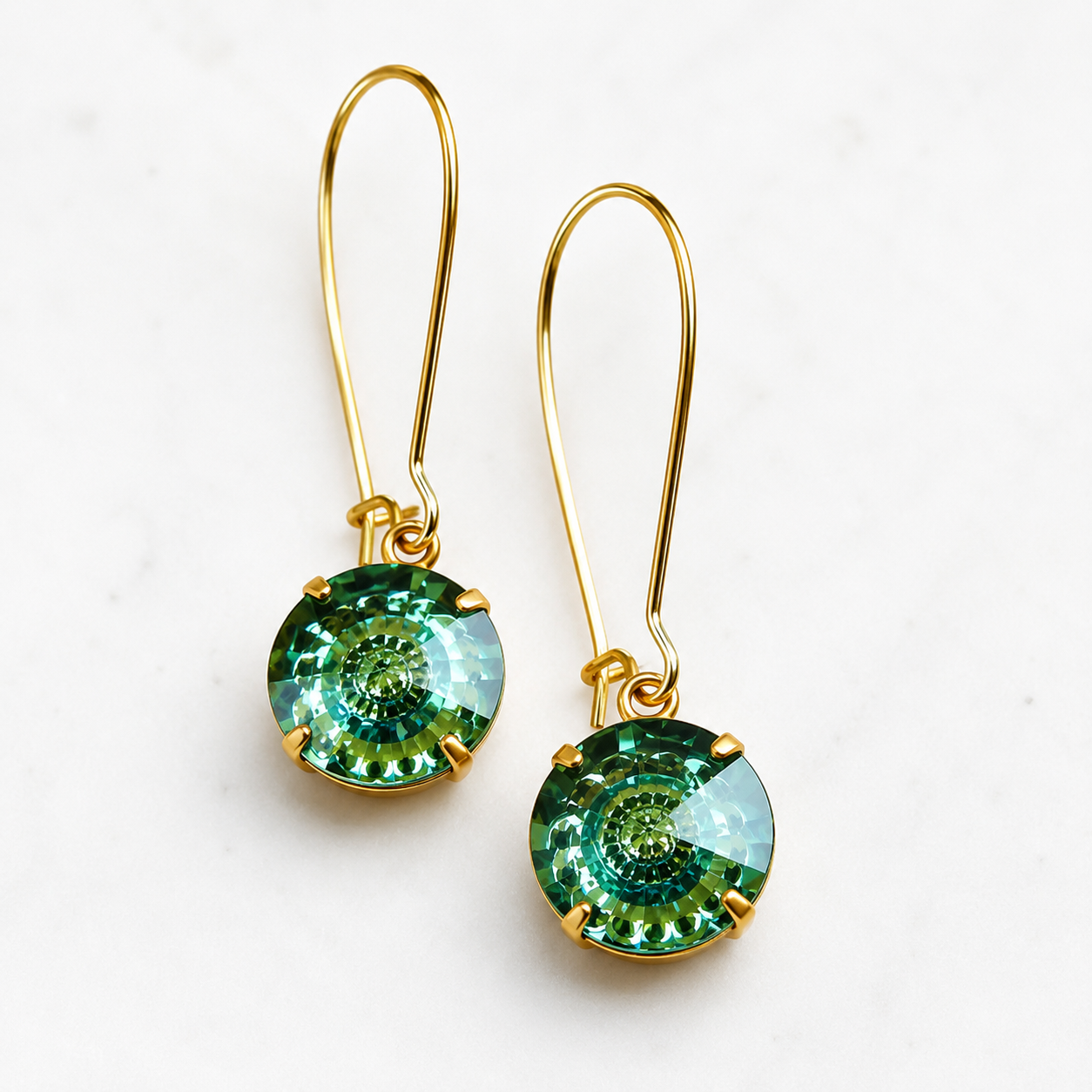 Erinite Green Swarovski® Crystal Dangle Earrings – 12mm Round Drop Earrings