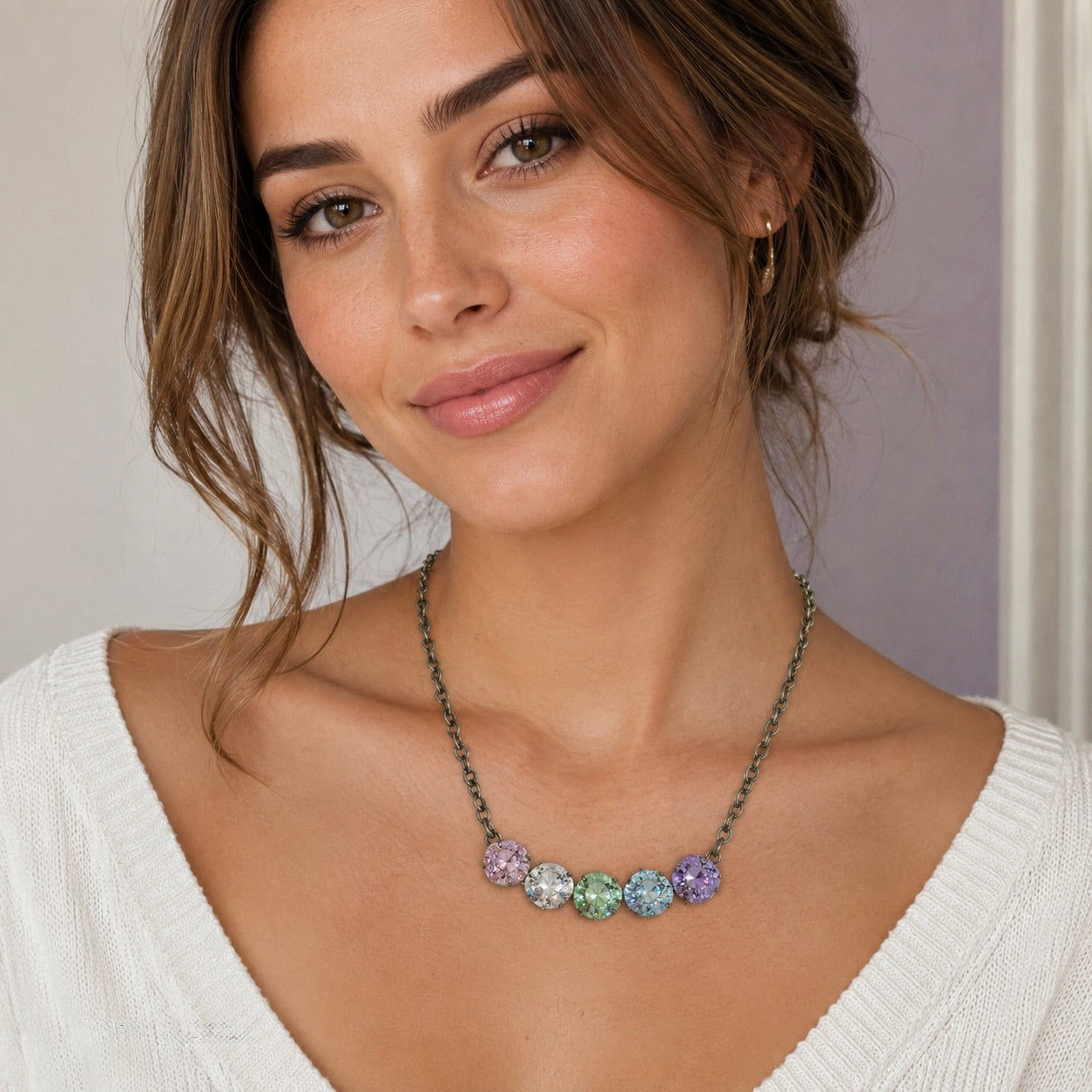 Rainbow pastel Swarovski Crystal necklace
