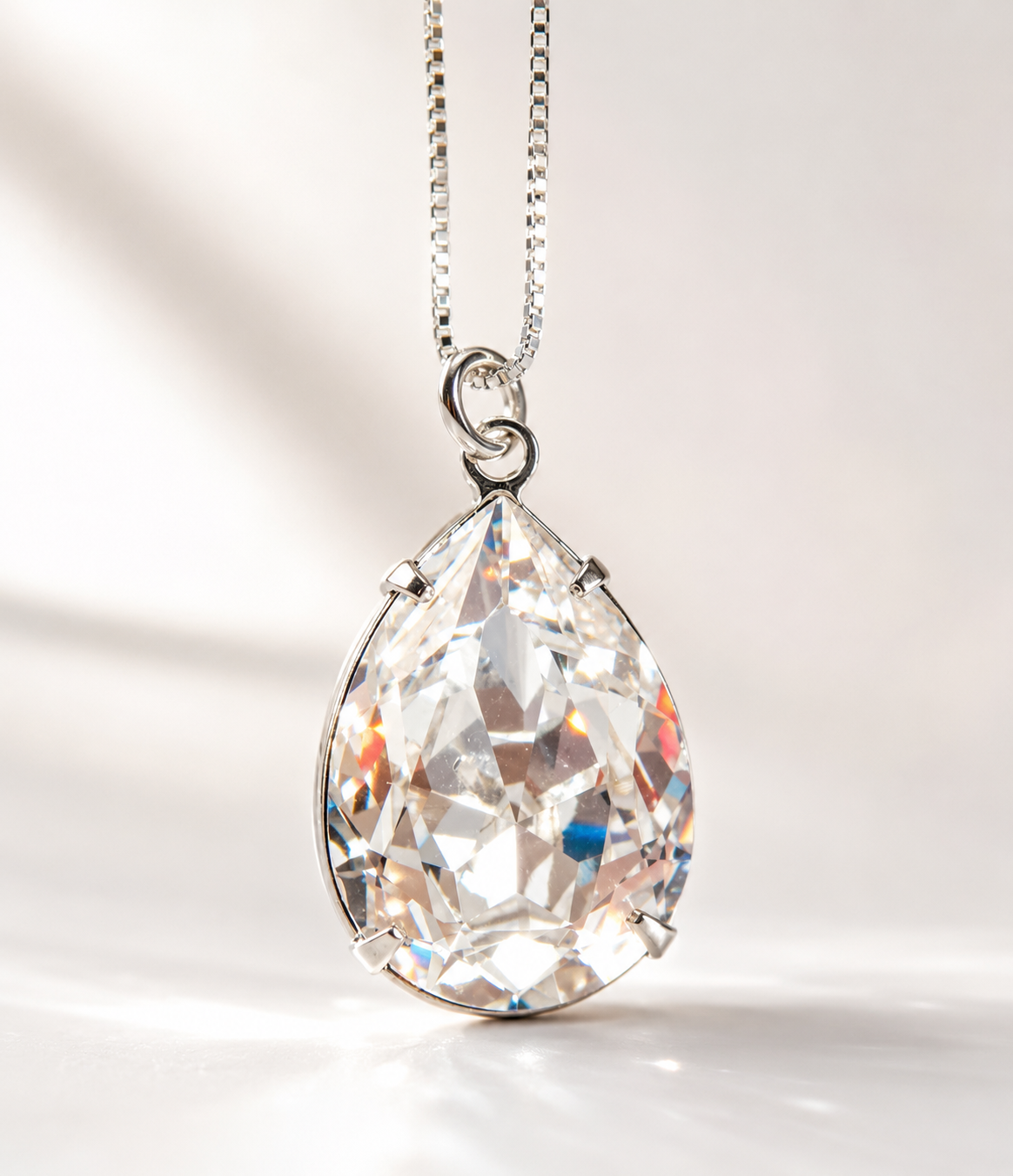 Collier en cristal clair en forme de poire sur argent sterling