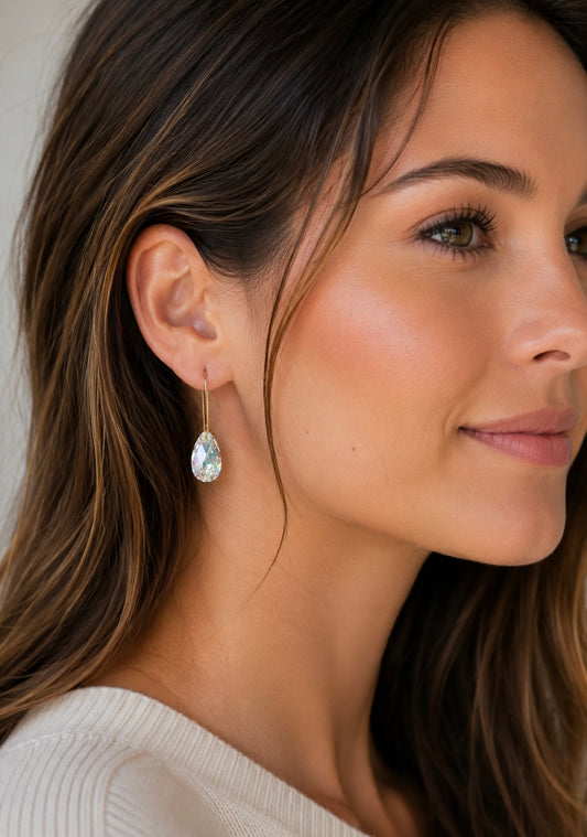 Long iridescent crystal teardrop earrings