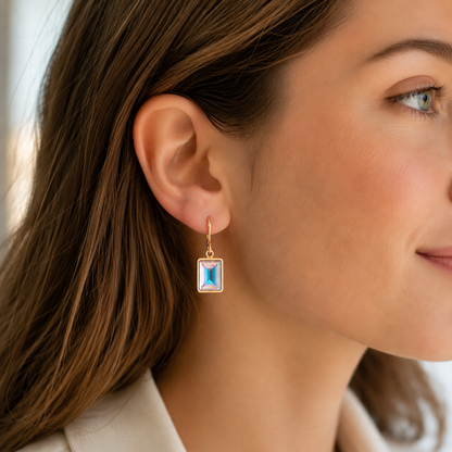 Boucles d'oreilles taille émeraude en cristal AB transparent