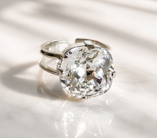 Clear Crystal Cushion Cut Ring - Square Swarovski Crystal Ring - Elegant Clear Ring