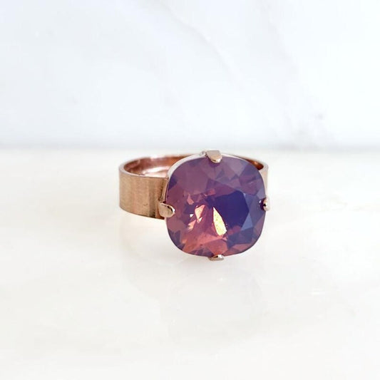 Lavender Opal Statement Ring – 12mm | 24K Rose Gold Plated | Wide Band