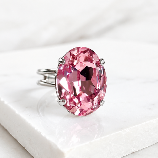 Light Pink Swarovski® Crystal Oval Ring | Adjustable Statement Ring