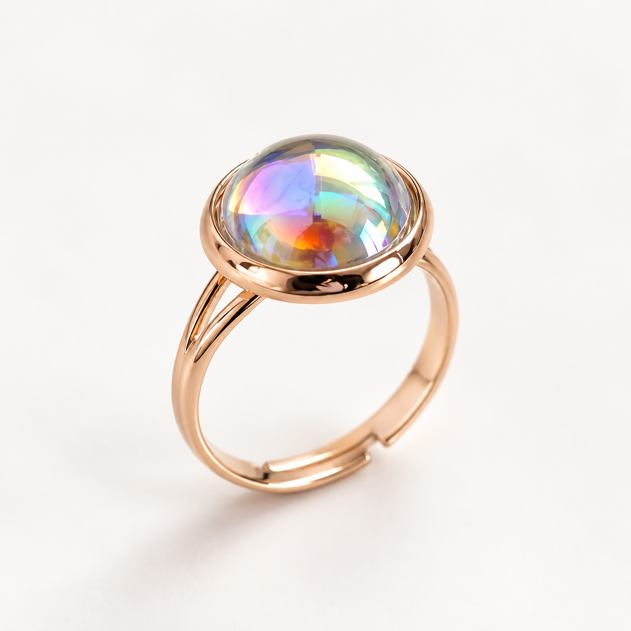 Anillo burbuja de cristal sobre oro rosa