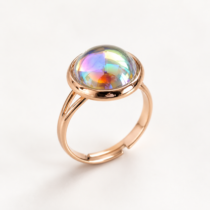 Anillo burbuja de cristal sobre oro rosa