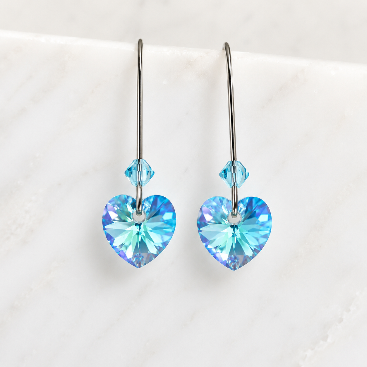 Light Blue Crystal Heart Earrings | Swarovski® Heart Earrings