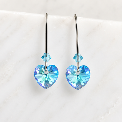 Light Blue Crystal Heart Earrings | Swarovski® Heart Earrings