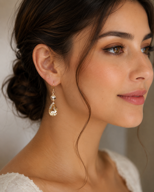 Pendientes colgantes de cristal dorado
