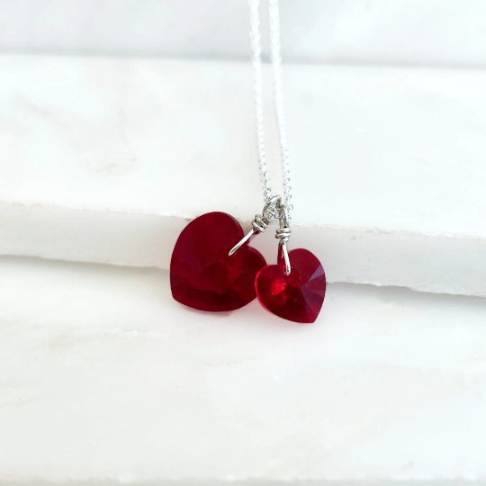 Red Crystal Hearts Necklace