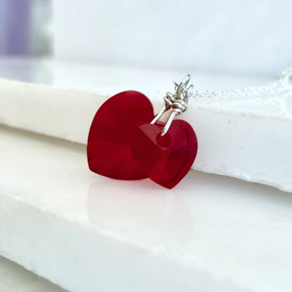 Red Crystal Hearts Necklace