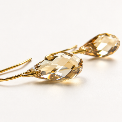 Pendientes briolette lágrima de cristal dorado