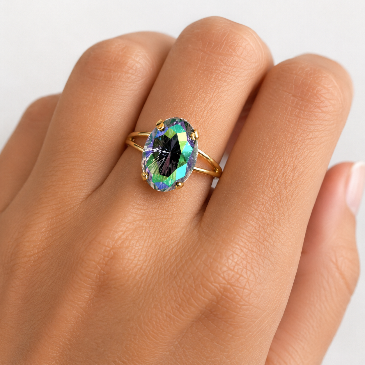 Anillo Ovalado de Cristal Morado