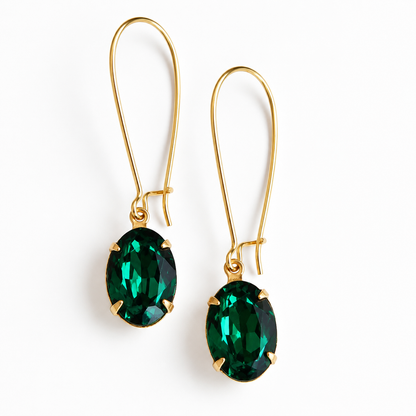 Emerald Green Swarovski® Crystal Earrings – Oval Leverback Dangle Earrings