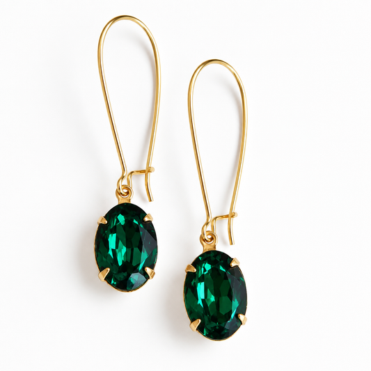 Emerald Green Swarovski® Crystal Earrings – Oval Leverback Dangle Earrings