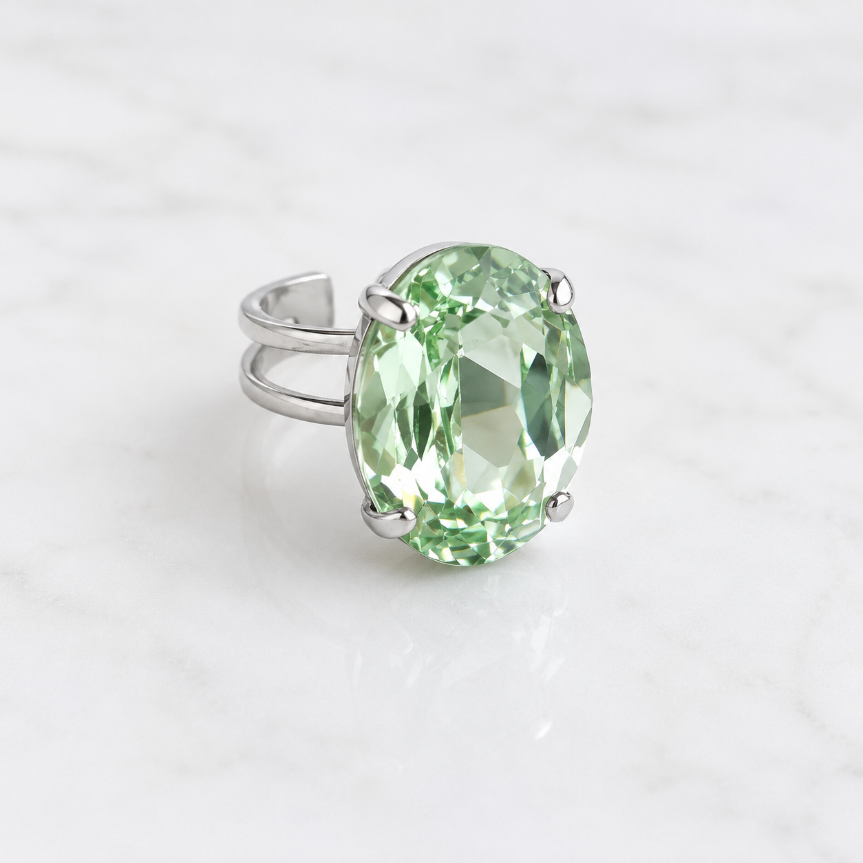Mint green oval crystal cocktail ring