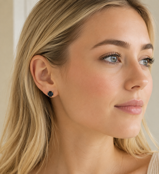 Navy blue round post earrings