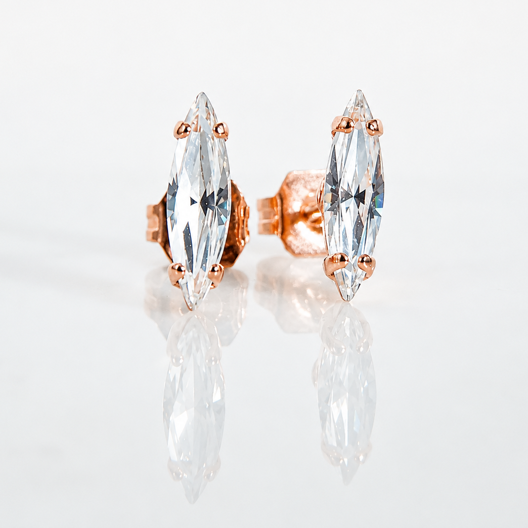 Tiny Rose Gold Marquis Crystal Stud Earrings – Clear Swarovski® Stud Earrings
