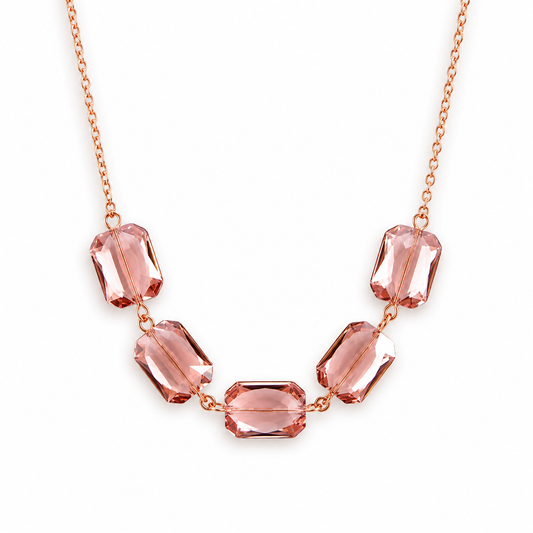 Blush Pink Swarovski® Crystal Necklace – Rose Gold Emerald Cut Pendant