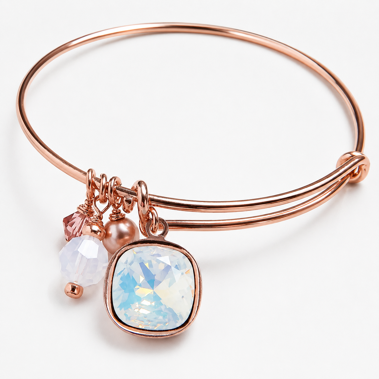 Rose Gold Crystal Charm Bangle Bracelet – Swarovski® Charm Bracelet