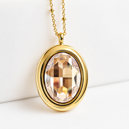 Large Gold Swarovski Crystal Pendant Necklace – Oval Statement Necklace