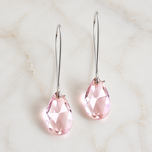 Pendientes largos lágrima cristal rosa
