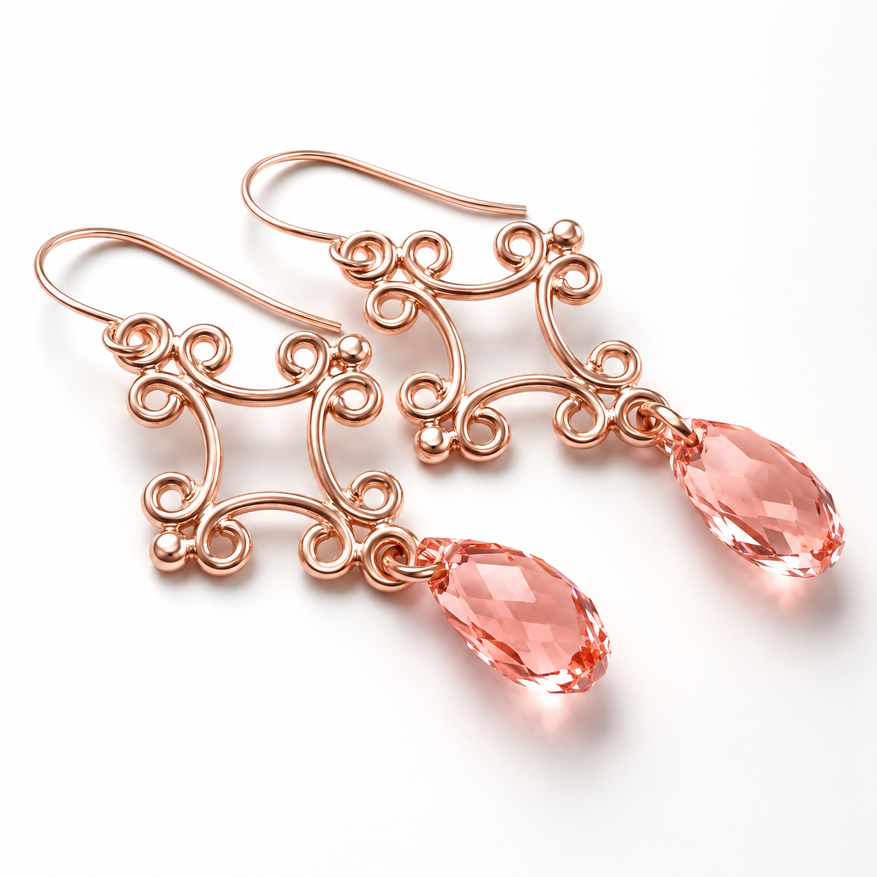 Ornate rose gold earrings